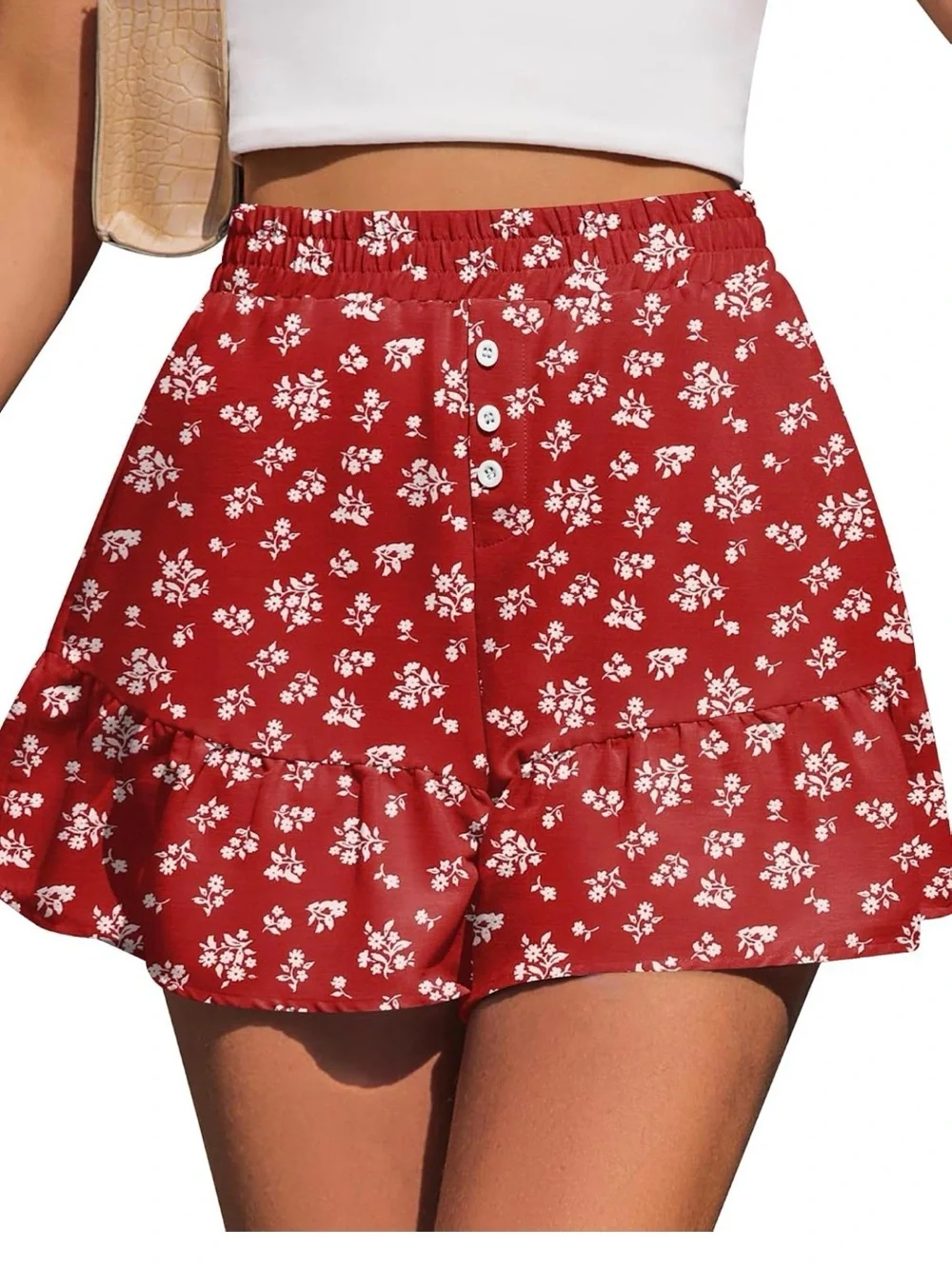 Kistore Womens Shorts Summer Casual Ruffle Y2K Trendy Button High Waisted Skorts
